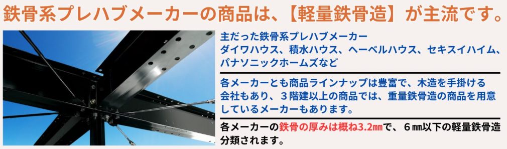 鉄骨系プレハブメーカーの商品は軽量鉄骨造が主流