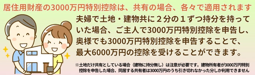 居住用財産の3000万円特別控除は共有の場合各々で適用されます